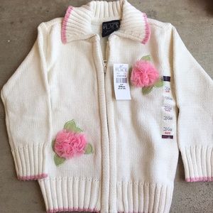 White Girls Full Zip Sweater with Pink Detailing